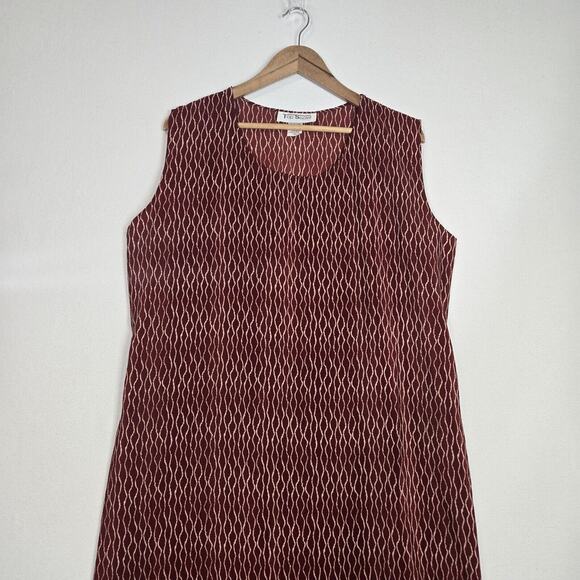 Vintage 90s Top Secret Dress 1XL Burgundy Safari Border Print Midi Maxi - Picture 3 of 14